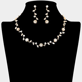 CZ Flower Leaf Stone Cluster Vine Necklace