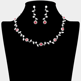 CZ Flower Leaf Stone Cluster Vine Necklace