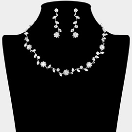 CZ Flower Leaf Stone Cluster Vine Necklace