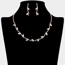 Marquise CZ Stone Cluster Vine Wavy Rhinestone Paved Necklace