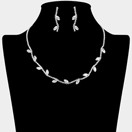 Marquise CZ Stone Cluster Vine Wavy Rhinestone Paved Necklace