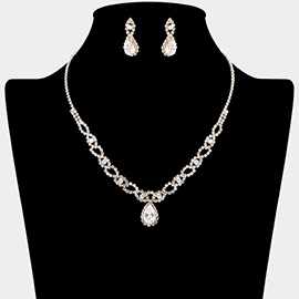 Teardrop CZ Stone Cluster Pendant Pointed Rhinestone Paved Necklace