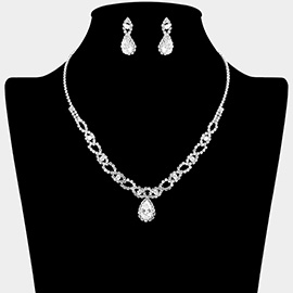 Teardrop CZ Stone Cluster Pendant Pointed Rhinestone Paved Necklace