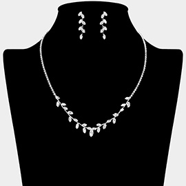 Marquise CZ Stone Cluster Embellished Vine Rhinestone Paved Necklace