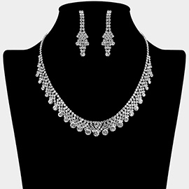 Round Stone Tip Rhinestone Paved Collar Necklace