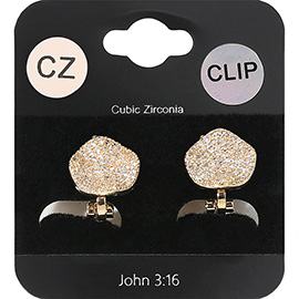 CZ Stone Paved Wavy Disc Evening Clip On Earrings