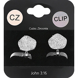CZ Stone Paved Wavy Disc Evening Clip On Earrings