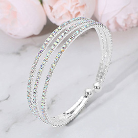 3Rows Split Layered Rhinestone Cuff Bracelet