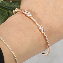 Double Square CZ Stone Cluster Station Pointed Evening Cuff Bracelet