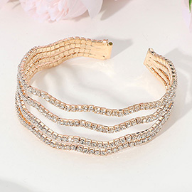 Stone Paved Split Wavy Evening Cuff Bracelet