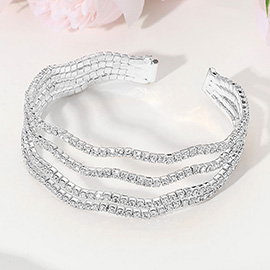 Stone Paved Split Wavy Evening Cuff Bracelet
