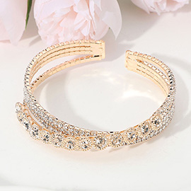 Stone Paved Crisscross Split Evening Cuff Bracelet