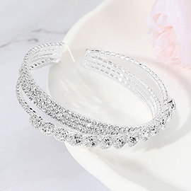 Stone Paved Crisscross Split Evening Cuff Bracelet
