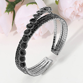 Stone Paved Crisscross Split Evening Cuff Bracelet
