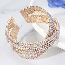 CZ Stone Paved Crisscross Evening Cuff Bracelet