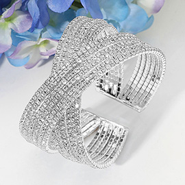CZ Stone Paved Crisscross Evening Cuff Bracelet
