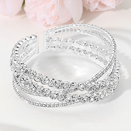 CZ Stone Paved Crisscross Evening Cuff Bracelet