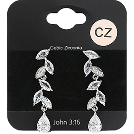 Marquise CZ Stone Cluster Vine Drop Teardrop Dangle Evening Earrings
