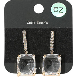 Rectangle CZ Stone Dangle Evening Earrings
