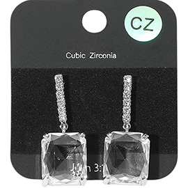 Rectangle CZ Stone Dangle Evening Earrings