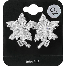CZ Stone Embellished Flower Evening Earrings