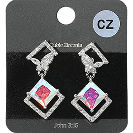 Rhombus CZ Stone Cluster Dangle Butterfly Pointed Evening Earrings