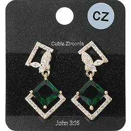 Rhombus CZ Stone Cluster Dangle Butterfly Pointed Evening Earrings
