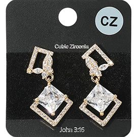 Rhombus CZ Stone Cluster Dangle Butterfly Pointed Evening Earrings