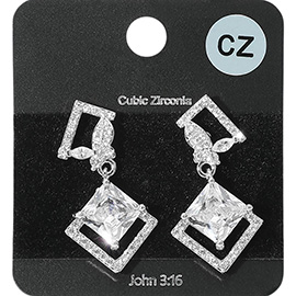Rhombus CZ Stone Cluster Dangle Butterfly Pointed Evening Earrings