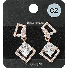 Rhombus CZ Stone Cluster Dangle Butterfly Pointed Evening Earrings
