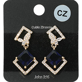 Rhombus CZ Stone Cluster Dangle Butterfly Pointed Evening Earrings