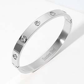 Stainless Steel Stone Paved Hinged Bangle Bracelet