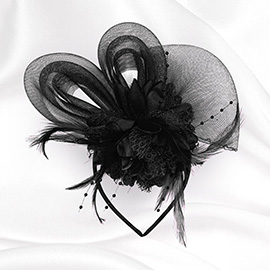 Bow Flower Feather Mesh Fascinator / Headband
