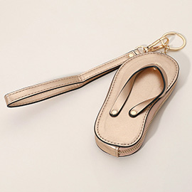 Faux Leather Flip-flop Mini Wristlet Keychain / Bag Charm / Coin Purse
