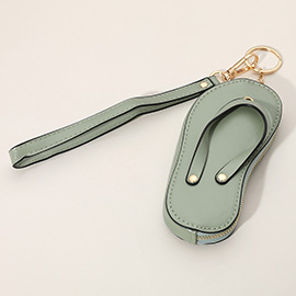 Faux Leather Flip-flop Mini Wristlet Keychain / Bag Charm / Coin Purse