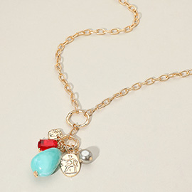 Multi Charm Pendant Pointed Long Necklace