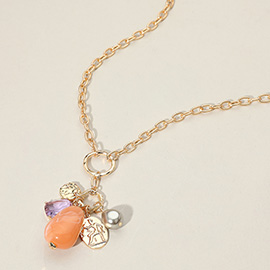 Multi Charm Pendant Pointed Long Necklace