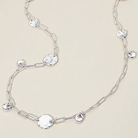 Hammered Metal Disc Link Paperclip Chain Long Necklace