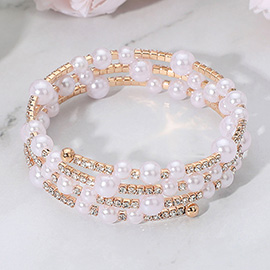 Stone Paved Pearl Embellished Adjustable Evening Bracelet
