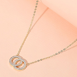 CZ Stone Paved Double Ring Pendant Necklace
