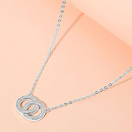 CZ Stone Paved Double Ring Pendant Necklace