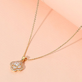 CZ Stone Paved Quatrefoil Pendant Necklace