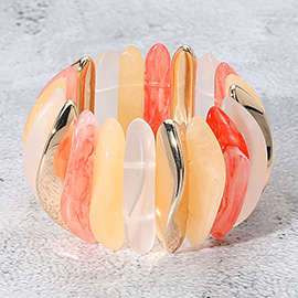 Celluloid Acetate Metal Abstract Bar Beaded Stretch Bracelet