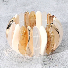 Celluloid Acetate Metal Abstract Bar Beaded Stretch Bracelet