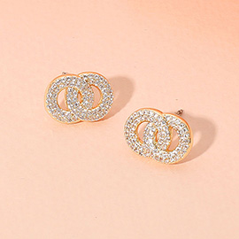 CZ Stone Paved Double O Stud Earrings