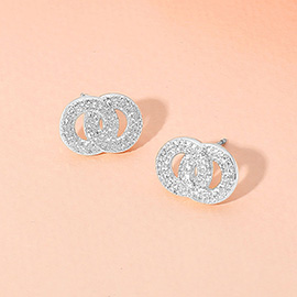 CZ Stone Paved Double O Stud Earrings
