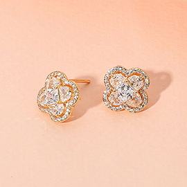 CZ Quatrefoil Stone Cluster Stud Earrings