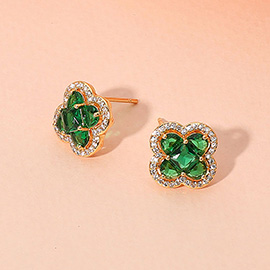 CZ Quatrefoil Stone Cluster Stud Earrings