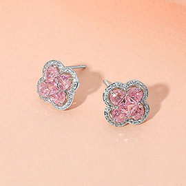 CZ Quatrefoil Stone Cluster Stud Earrings