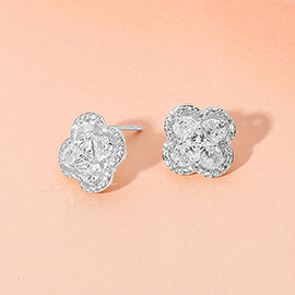 CZ Quatrefoil Stone Cluster Stud Earrings
